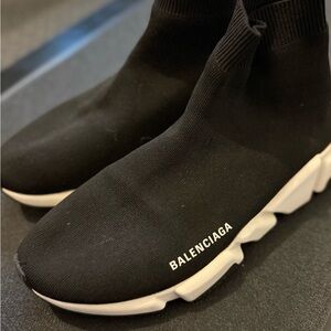 Balenciaga Men's Black and White Sock Sneakers